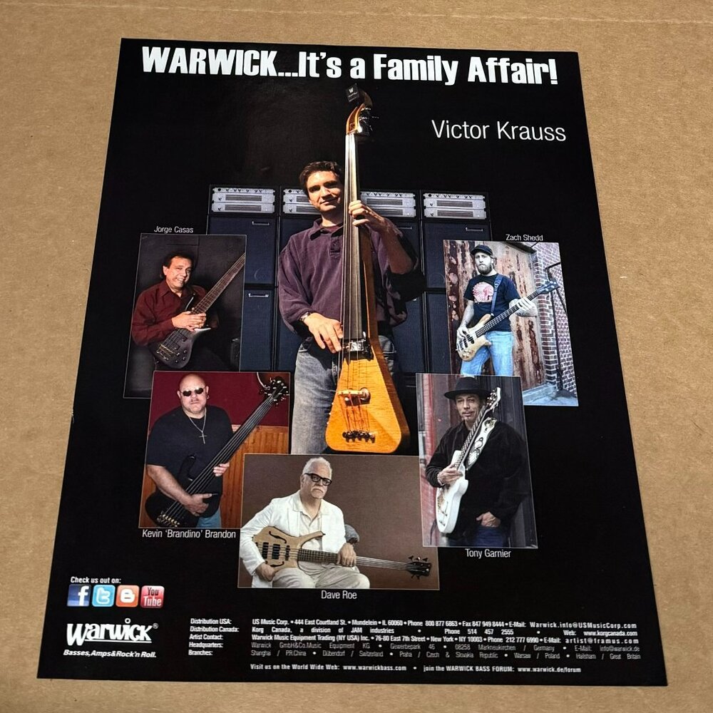 Victor Krauss / Casas / Garnier / Roe - Warwick Amps Basses - 2011 Print Ad